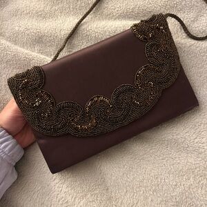 Elegant Brown Beaded Clutch